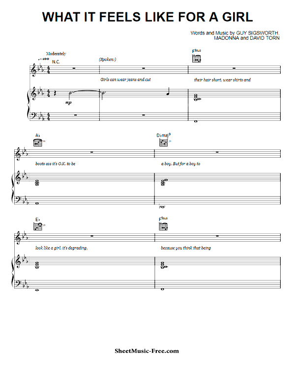What It Feels Like For A Girl Sheet Music PDF Madonna Free Download