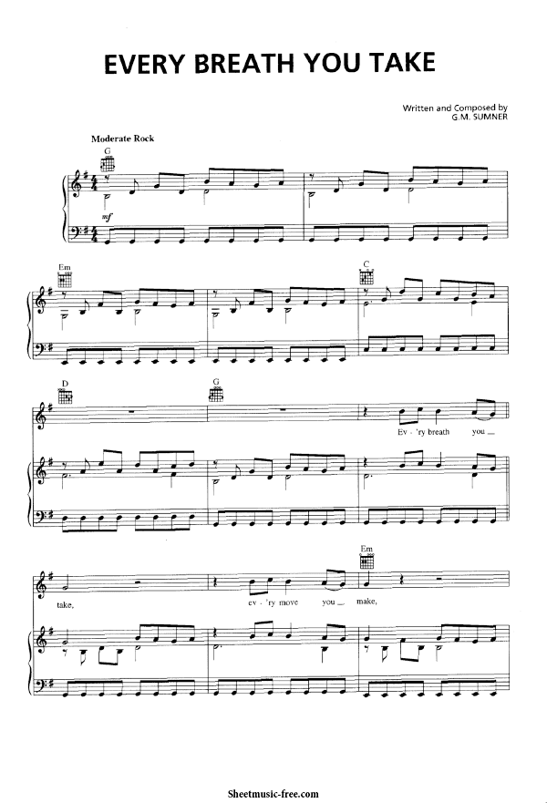 Every Breath You Take Piano Sheet Music PDF The Police Free Download