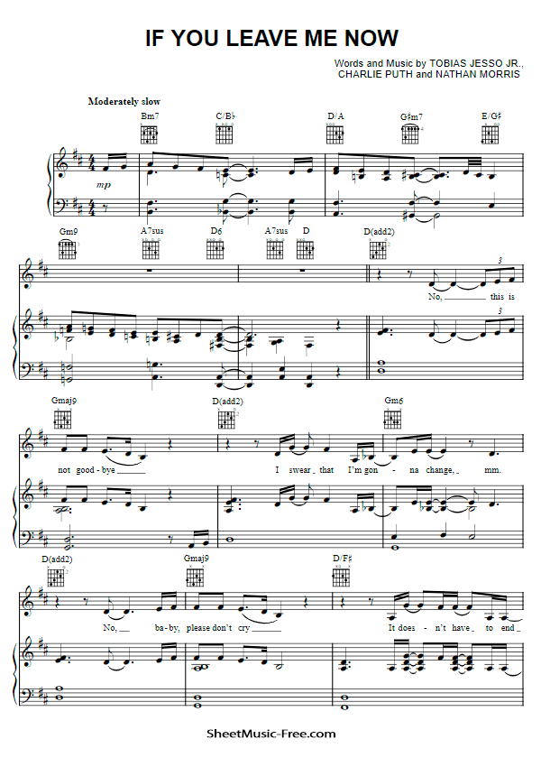 If You Leave Me Now Sheet Music PDF Charlie Puth Free Download