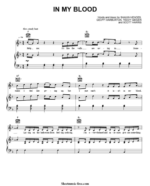 In My Blood Sheet Music PDF Shawn Mendes Free Download
