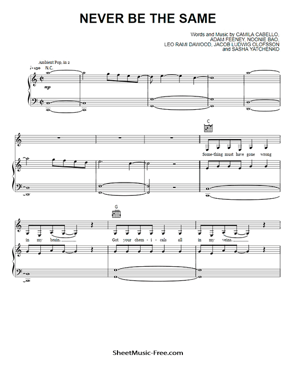 Never Be The Same Sheet Music PDF Camila Cabello Free Download