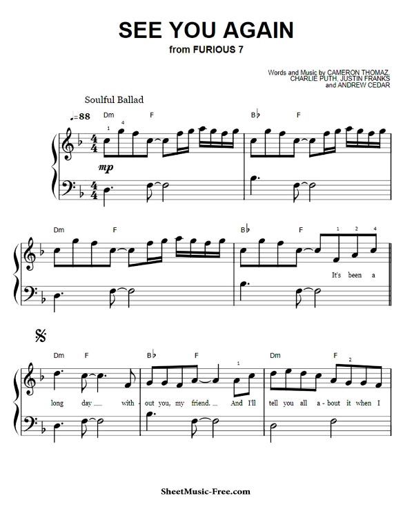 See You Again Easy Piano Sheet Music PDF Charlie Puth Free Download