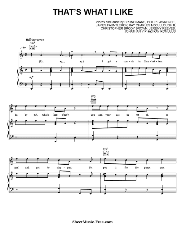 That's What I Like Sheet Music PDF Bruno Mars Free Download