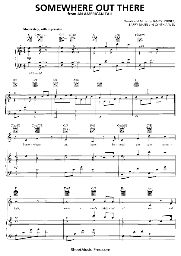 Somewhere Out There Sheet Music PDF from An American Tail Free Download