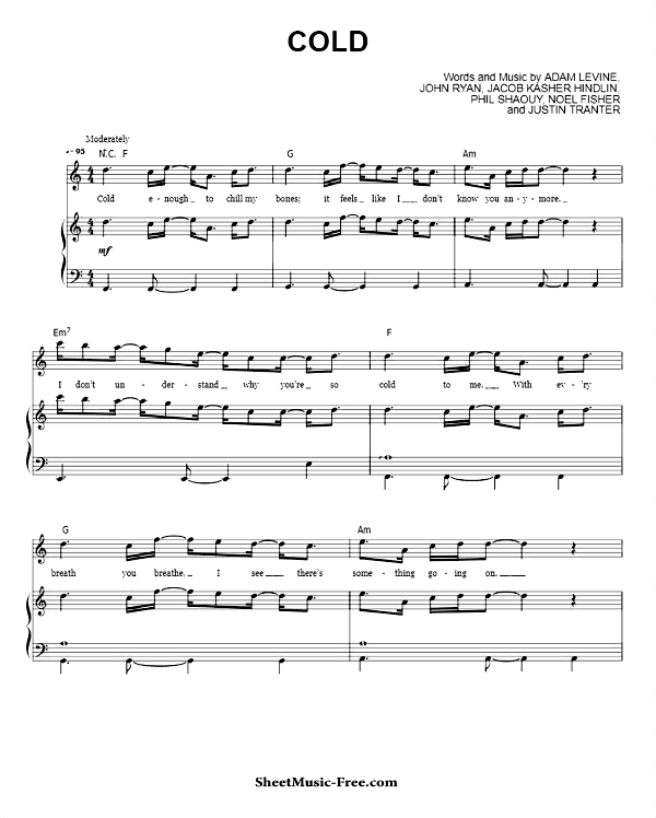 Cold Sheet Music PDF Maroon 5 Free Download