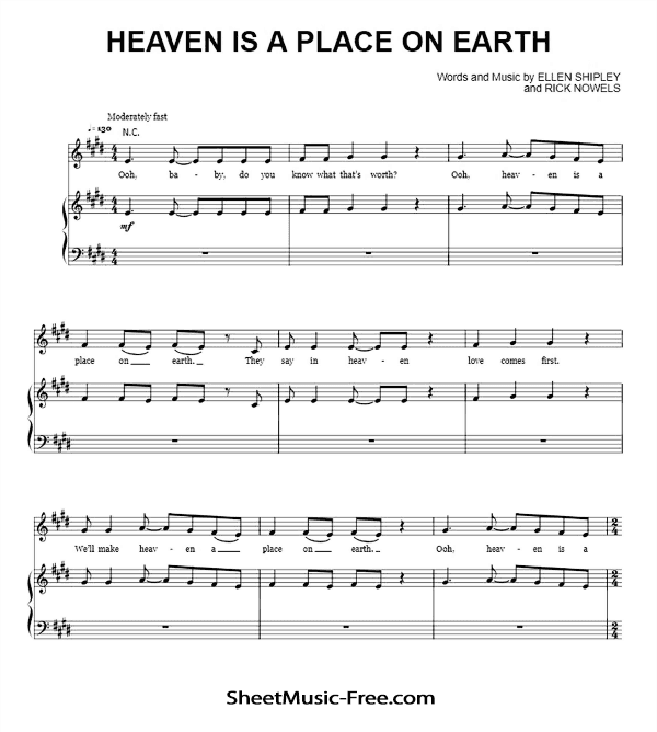 Heaven Is a Place on Earth Sheet Music Belinda Carlisle