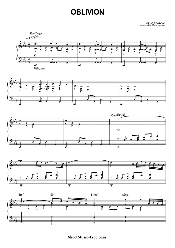 Oblivion Sheet Music Piazzolla Piano ♪ SHEETMUSIC-FREE.COM