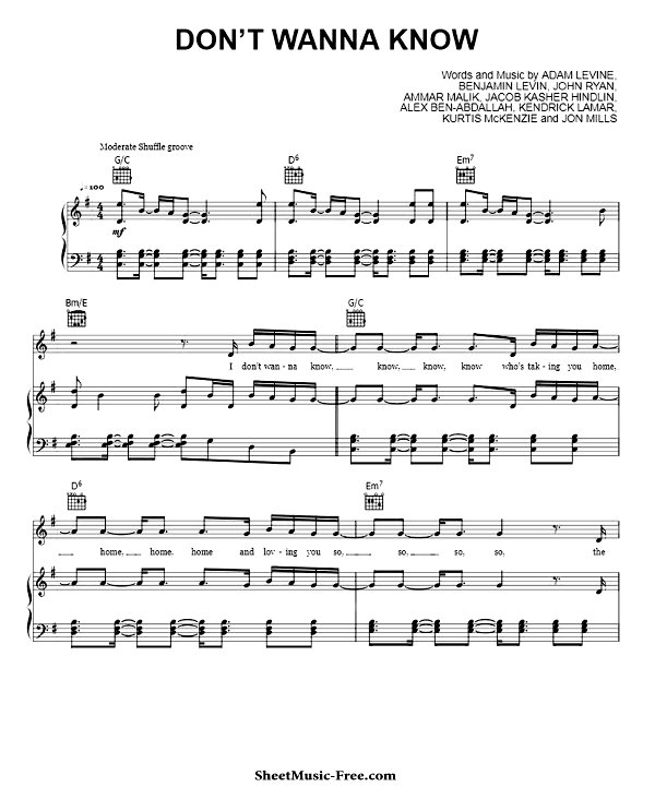 Don't Wanna Know Sheet Music PDF Maroon 5 Free Download