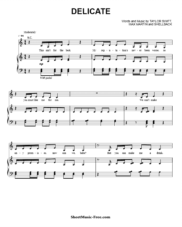 Delicate Sheet Music PDF Taylor Swift Free Download