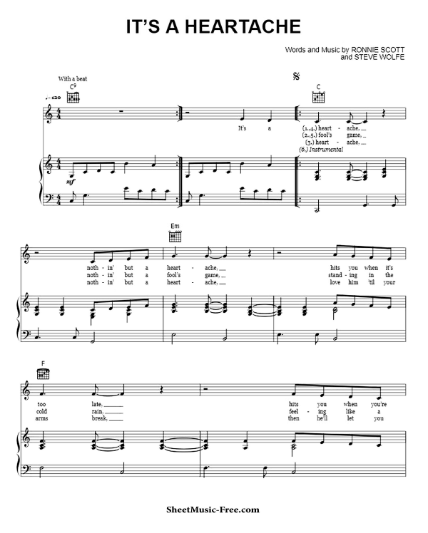 It's A Heartache Sheet Music PDF Bonnie Tyler Free Download