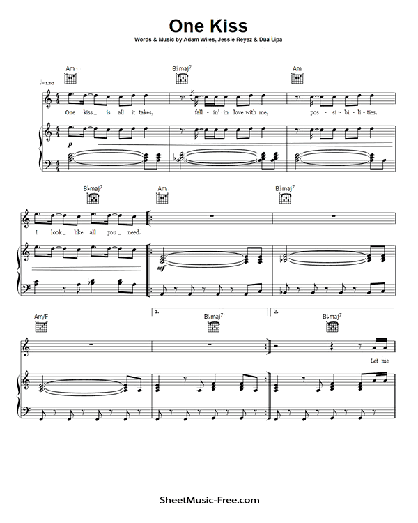 One Kiss Sheet Music PDF Dua Lipa Free Download