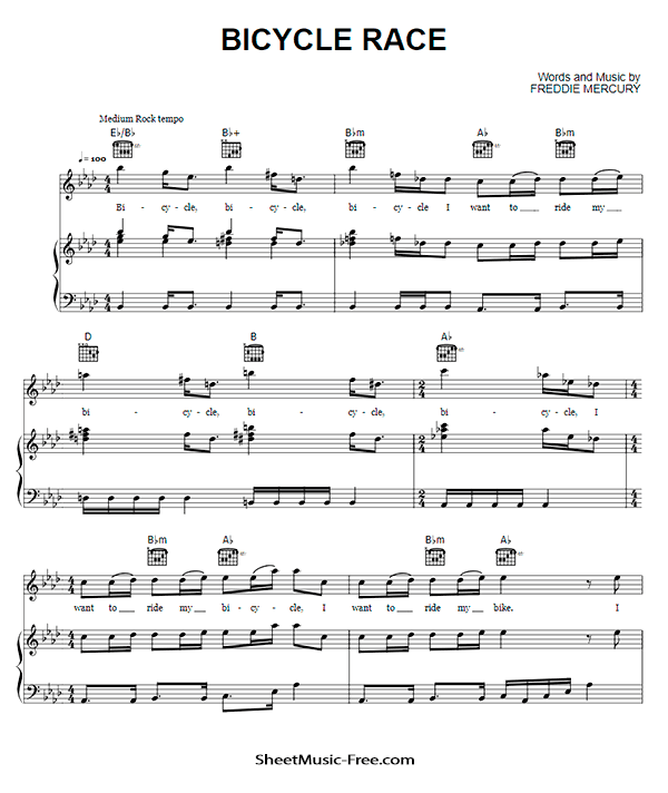 Bicycle Race Sheet Music PDF Queen Free Download