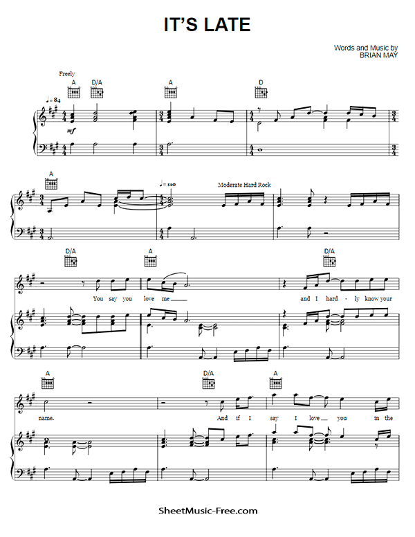 It's Late Sheet Music PDF Queen Free Download