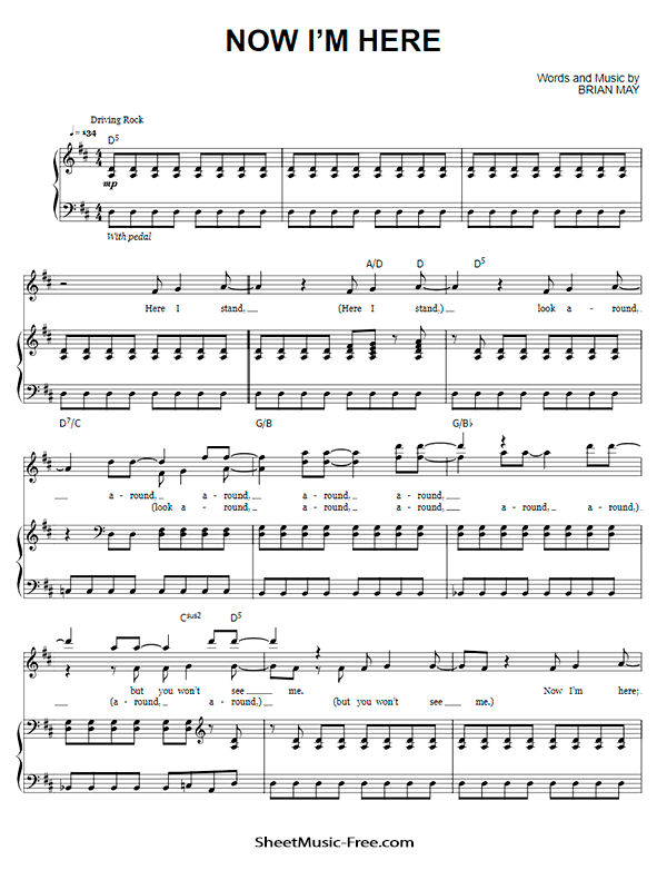 Now I'm Here Sheet Music PDF Queen Free Download