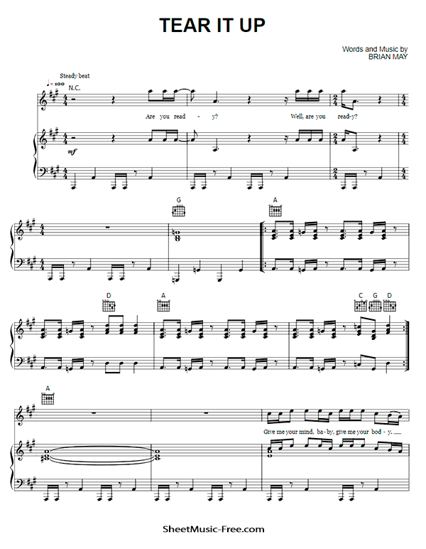 Tear It Up Sheet Music PDF Queen Free Download