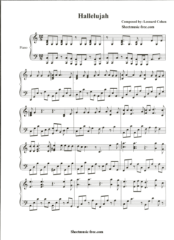 Hallelujah Sheet Music Leonard Cohen Download Hallelujah Piano Sheet Music Free PDF Download