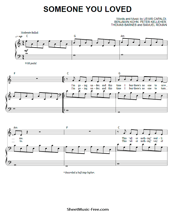 Someone You Loved Sheet Music PDF Lewis Capaldi Free Download