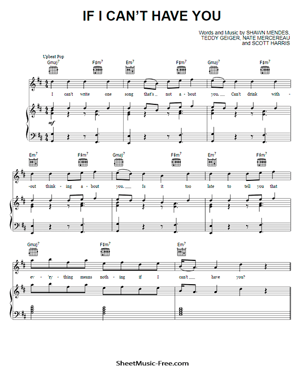 If I Can't Have You Sheet Music PDF Shawn Mendes Free Download