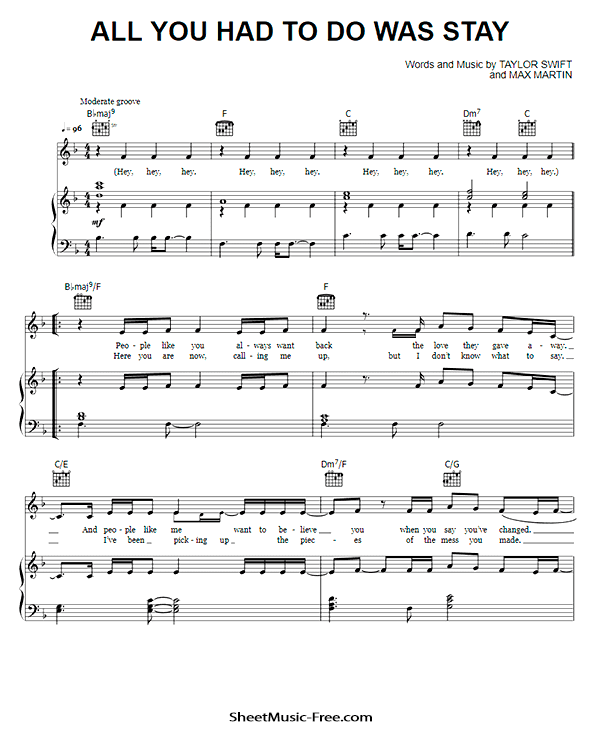 All You Had To Do Was Stay Sheet Music PDF Taylor Swift Free Download