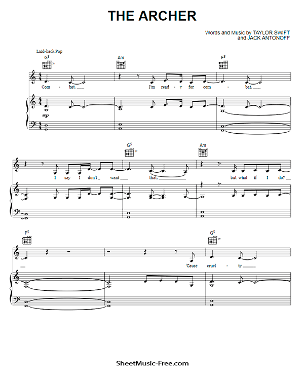 The Archer Sheet Music PDF Taylor Swift Free Download