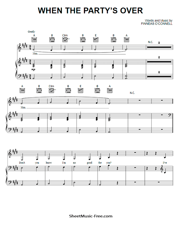 When The Party's Over Sheet Music PDF Billie Eilish Free Download