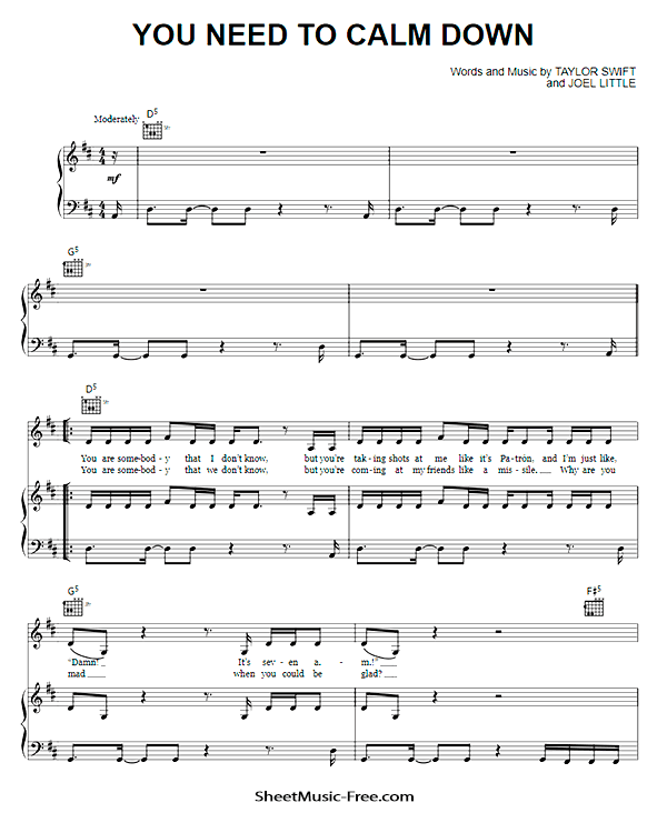 You Need To Calm Down Sheet Music PDF Taylor Swift Free Download