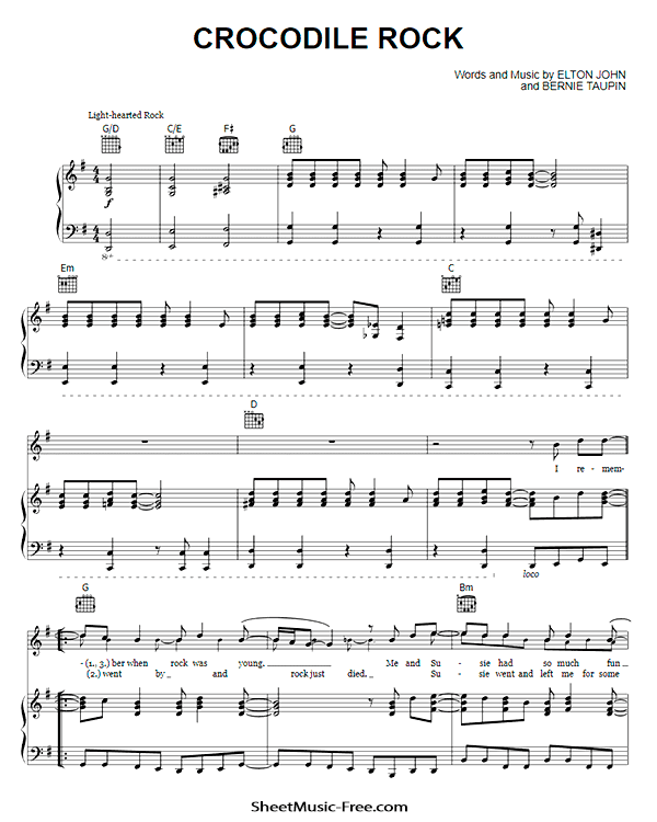 Crocodile Rock Sheet Music PDF Elton John Free Download