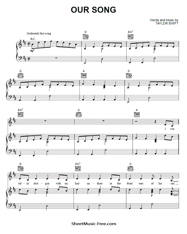Our Song Sheet Music PDF Taylor Swift Free Download