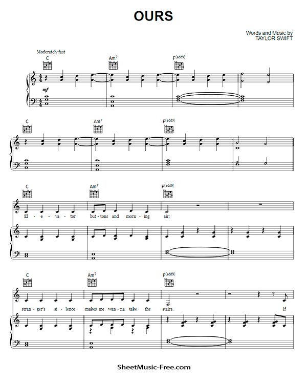 Ours Sheet Music PDF Taylor Swift Free Download