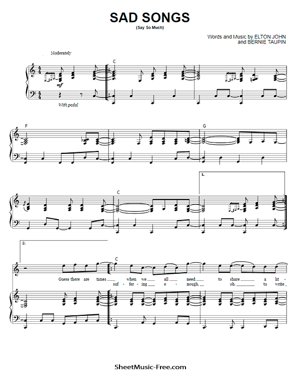 Sad Songs Sheet Music PDF Elton John Free Download