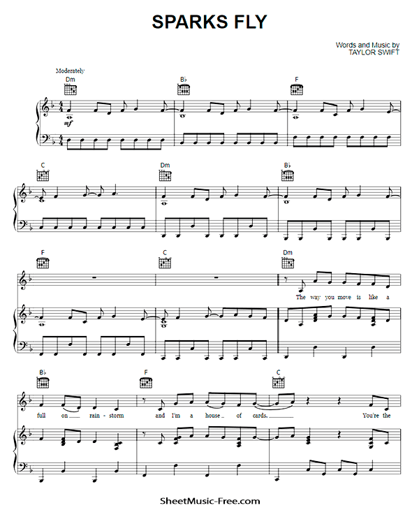 Sparks Fly Sheet Music PDF Taylor Swift Free Download