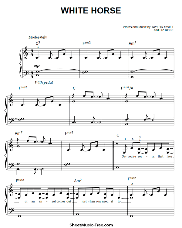 White Horse Easy Piano Sheet Music PDF Taylor Swift Free Download