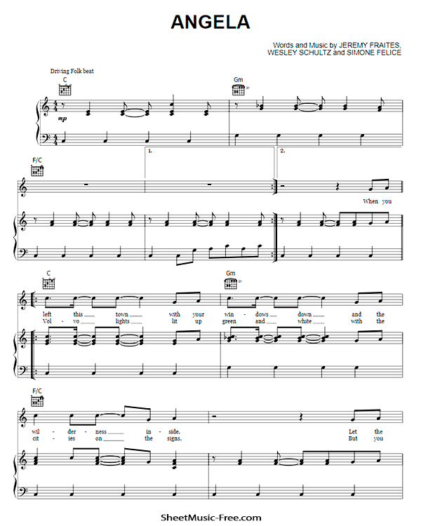 Angela Sheet Music PDF The Lumineers Free Download