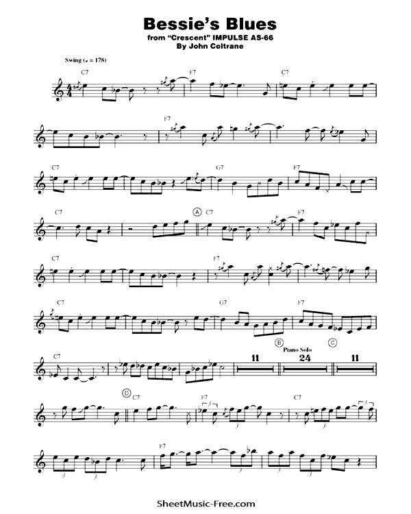 Bessie's Blues Sheet Music PDF John Coltrane Free Download