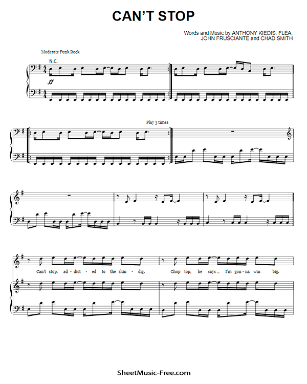 Can't Stop Sheet Music PDF Red Hot Chili Peppers Free Download