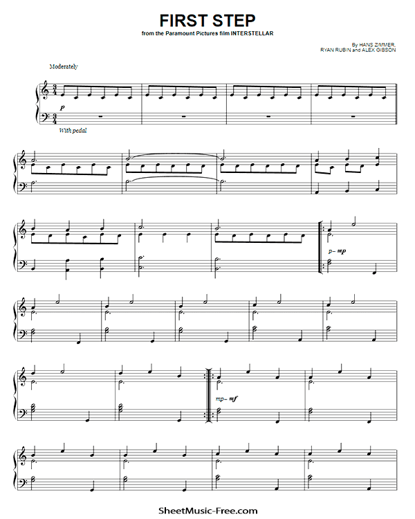 First Step (from Interstellar) Sheet Music PDF Hans Zimmer Free Download