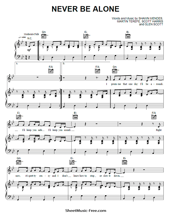 Never Be Alone Sheet Music PDF Shawn Mendes Free Download