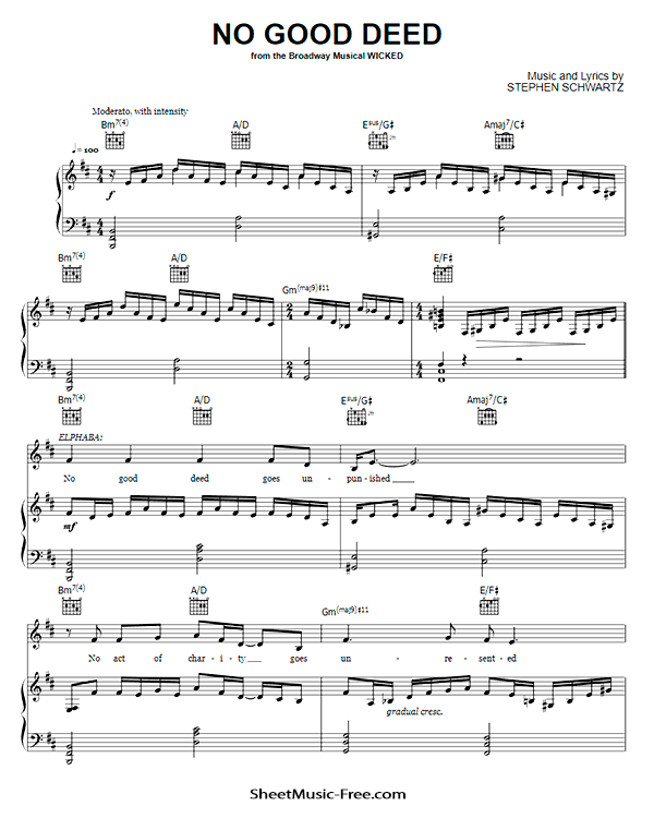 No Good Deed Sheet Music PDF from Wicked Free Download