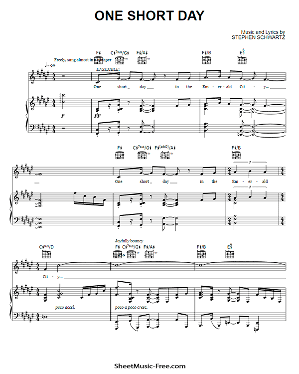 One Short Day Sheet Music From Wicked Sheetmusic Free Com