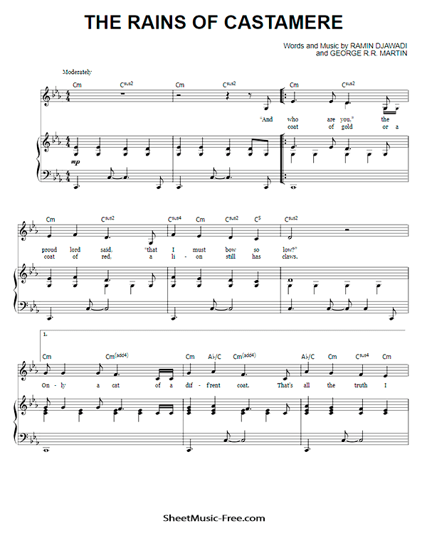 The Rains Of Castamere Sheet Music PDF from Game Of Thrones Free Download