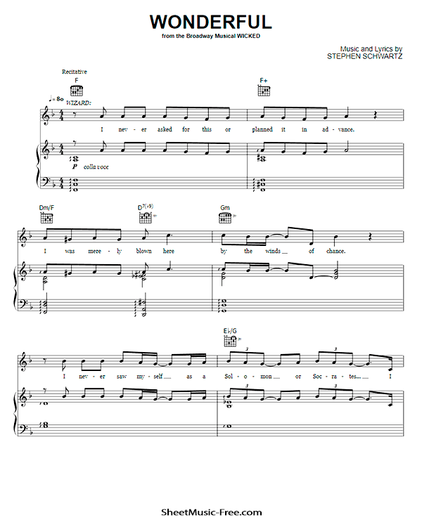 Wonderful Sheet Music PDF from Wicked Free Download