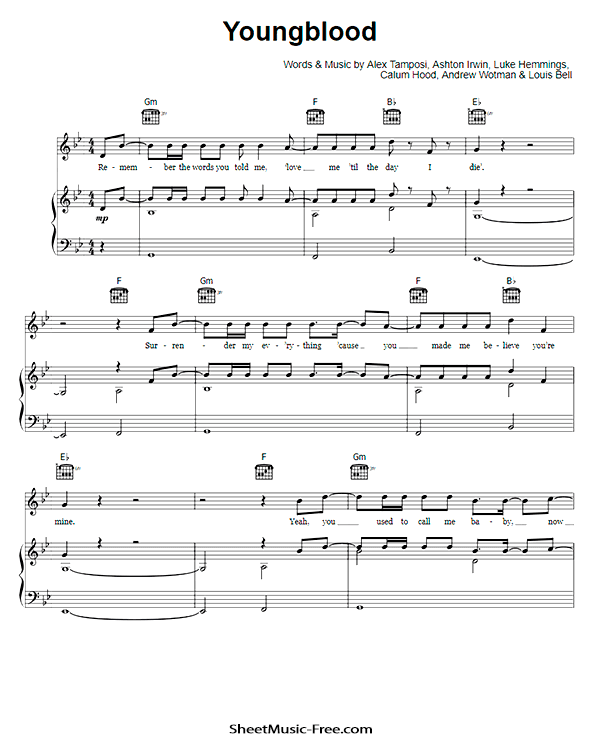 Youngblood Sheet Music PDF 5 Seconds of Summer Free Download