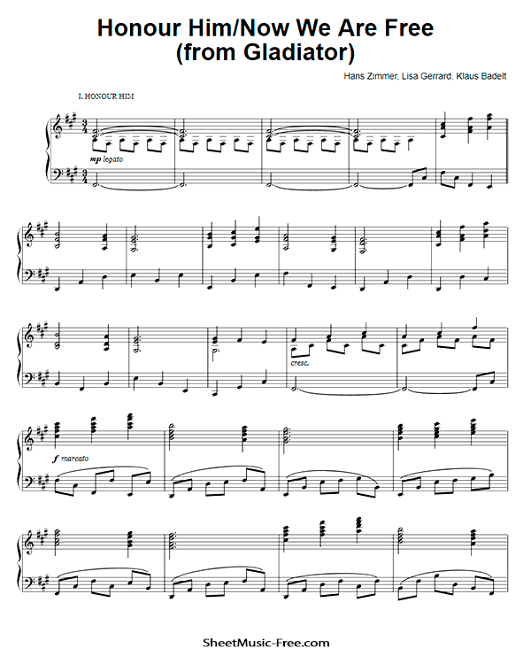 Honor Him - Now We Are Free Sheet Music PDF form Gladiator Free Download