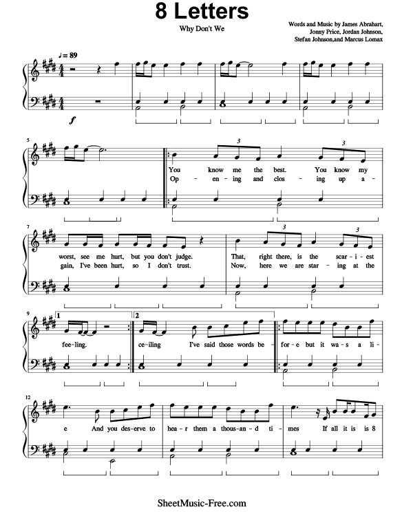 8 Letters Sheet Music PDF Why Don't We Free Download