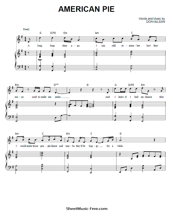 American Pie Sheet Music PDF Don McLean Free Download