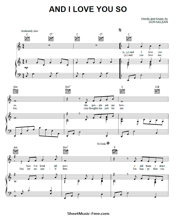 And I Love You So Sheet Music PDF Don McLean Free Download