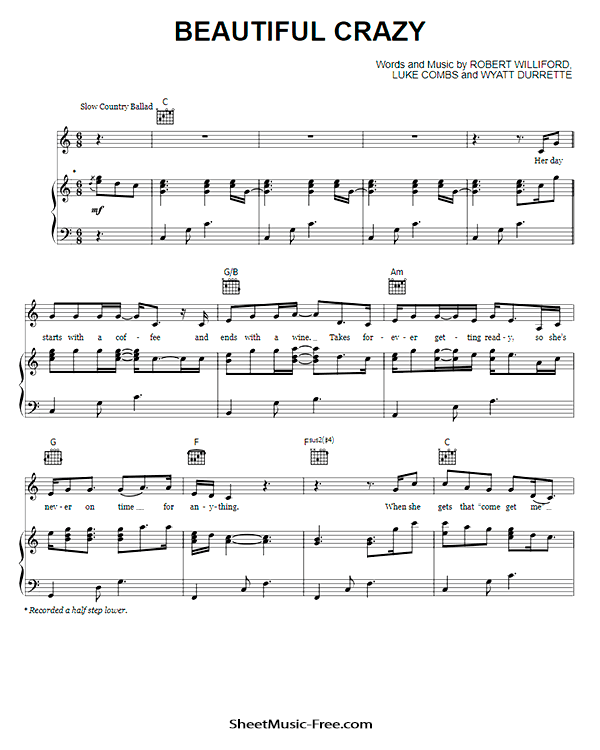 Beautiful Crazy Sheet Music PDF Luke Combs Free Download