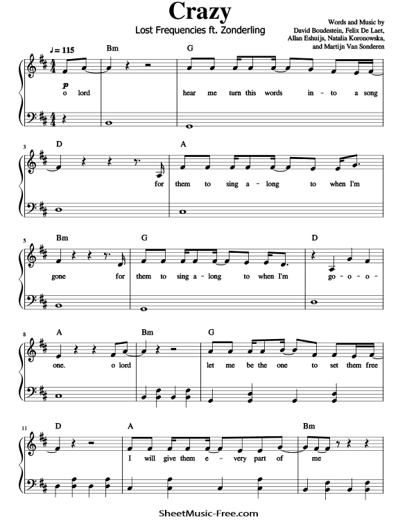 Crazy Sheet Music PDF Lost Frequencies Free Download