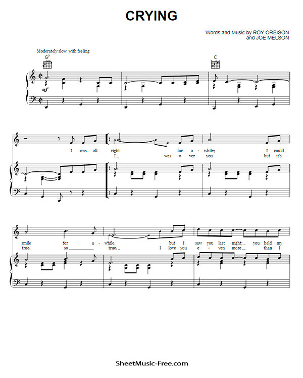 Crying Sheet Music PDF Roy Orbison Free Download
