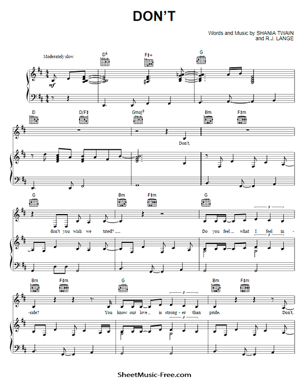 Don't Sheet Music PDF Shania Twain Free Download
